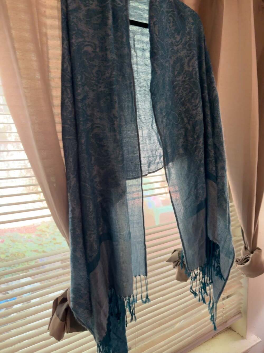 Blue Paisley Pashmina Scarf Shawl Wrap with Fringe